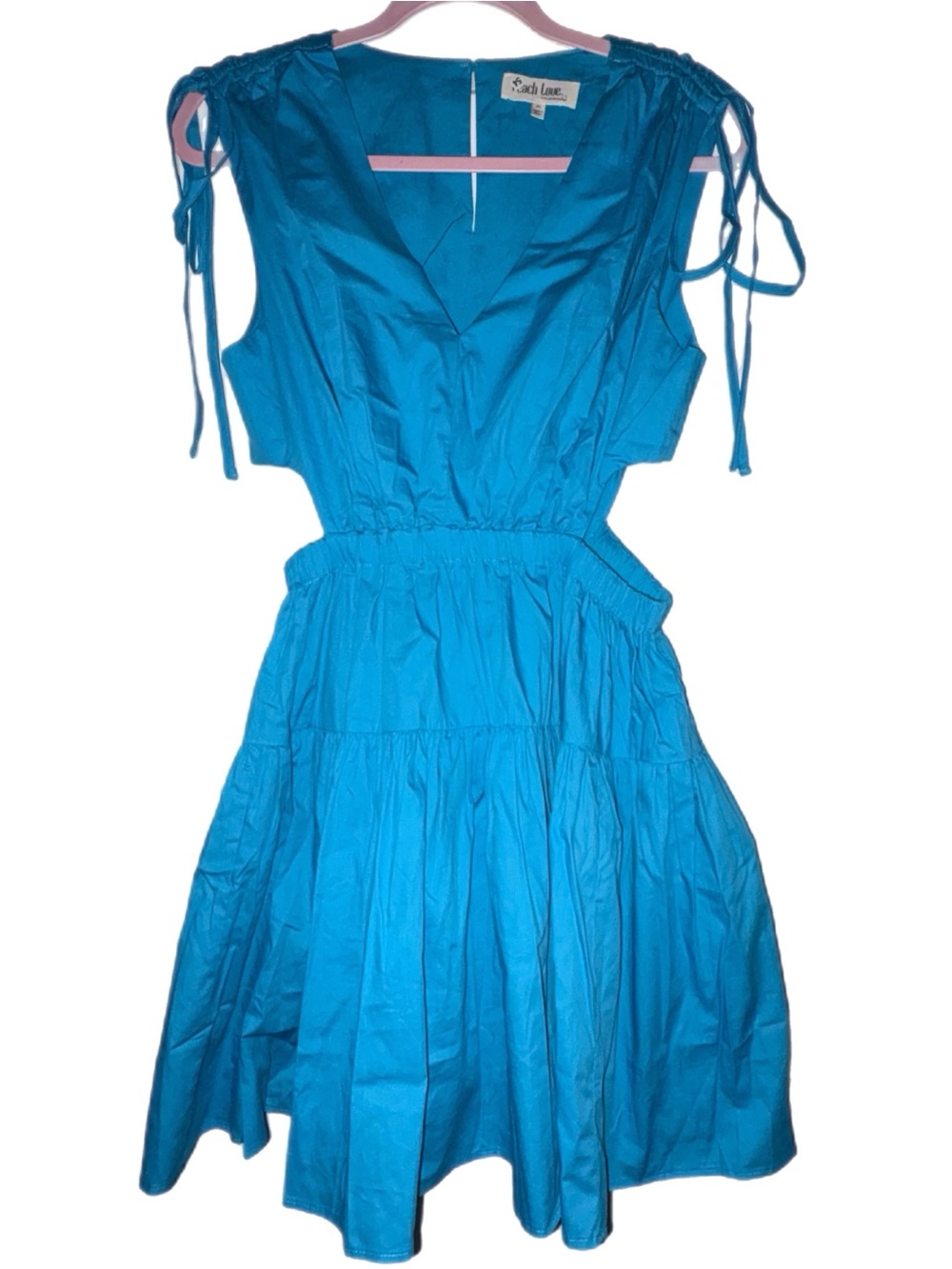 Peach Love California Tie Shoulder Mini Dress with Side Cut Out Detail Medium